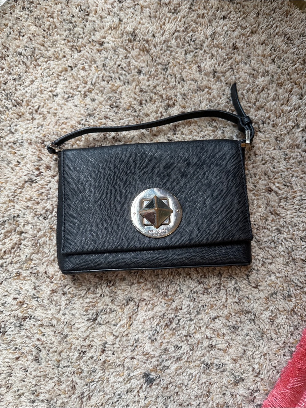 kate spade Black Leather small crossbody/Clutch with Silver twist lock